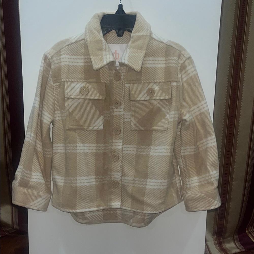 Plaid Button-Up Jacket in Tan and Cream